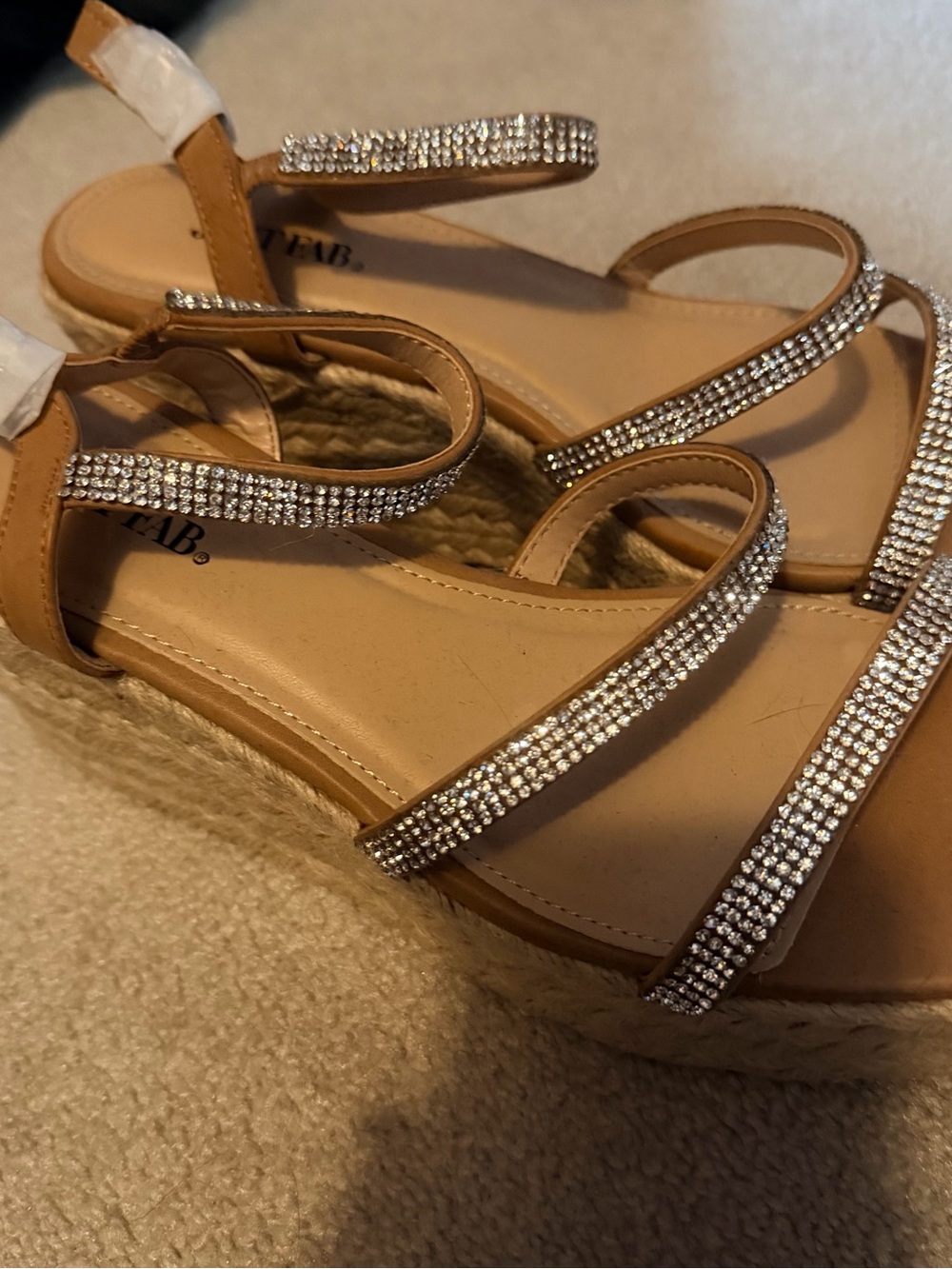 Just Fab Beige Rhinestone Strappy Women’s Sandals